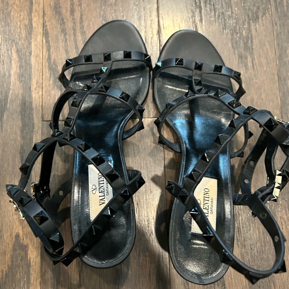 Valentino Black Studded Strap Sandals